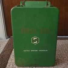 Vintage Industrial First Aid Kit. 16-Unit Pac-Kit Complete Grid. Green Steel Box picture