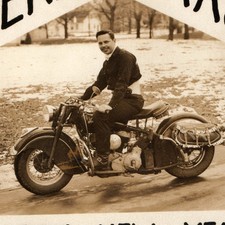 ID'd c1940s Keith Chambers Indian Motorcycle Snapshot Photo Merry Xmas Card Snow picture
