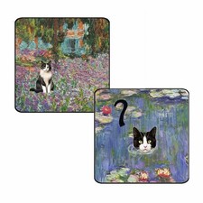 Set of 2  Whimsical Claude Monet Art Print Humorous Cat  Fridge Magnets 3X3 Each picture