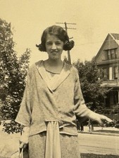 Vintage 1920s Flapper Fashion Woman Street Portrait Snapshot Art Deco RPPC Photo picture