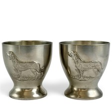 Mullingar Pewter Stag & Hunting Dog Footed Cups Handcrafted Ireland - Set of 2 picture