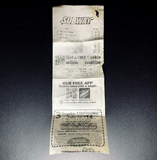 Old Receipt 2013 Fast Food Paper Subway Sandwiches Ephemera Collectors Prop picture