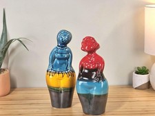 Pair of Vintage 80s Female Modernist Ceramic Figurines Art picture