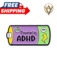 Powered by ADHD Enamel Pin Cartoon Funny Quote Lapel Badge Gift  picture