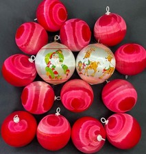 Mixed Lot 15 Vintage Red & White Spun Silk Satin Christmas Ornaments picture