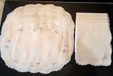 Vtg 1988 Embroidered 8 Placemats & 8 Napkins Scalloped Edge Petite Floral Eyelet picture