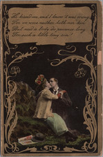 Antique Postcard He Kissed Me Romance Kissing Couple Gold Floral Theochrom 1136 picture