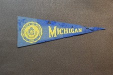 FELT PENNANT UNIVERSITY OF MICHIGAN VINTAGE 1960s TRAVEL SIGN SOUVENIR TATTERED picture