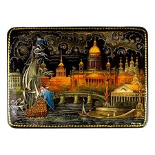 Saint Petersburg Russian Lacquer Box Keepsake Jewelry Trinket Box 6x4 picture