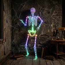 5 Ft Rainbow LED Skeleton Halloween Decoration Light Up Posable Prop picture