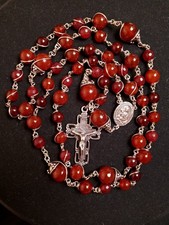 Genuine Sterling S WireWrap Red Agate Carnelian Cherry Quartz Handmade Rosary picture