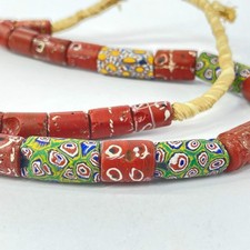 Tic Tac Toe Brick Red and Millefiori Venetian Trade Beads 34inch picture