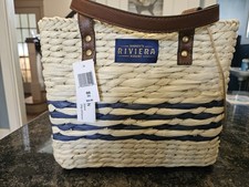 Disney's Riviera Resort Medium Straw Woven Tote Bag Beige Blue Brown picture