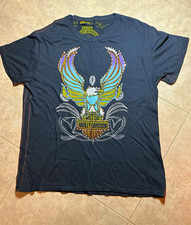 Harley-Davidson Men’s XL Black Eagle Rhinestone Graphic T-Shirt- Ultra Rare picture