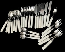 26pc VTG Denby England Touchstone MCM Ivory Ceramic Handle Fork Spoon Knife READ picture