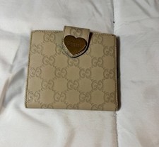 Gucci Beige GG Embossed Leather Bifold Wallet with Heart ClA picture