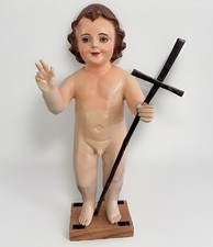 Vintage 25” Infant Jesus Statue w/ Cross Plaster Applied Lashes Religious Oddity picture