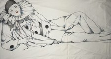 Utica J.P. Stevens Flat Sheet KING Pierrot Mime Vintage 1970s Joyce Panos picture