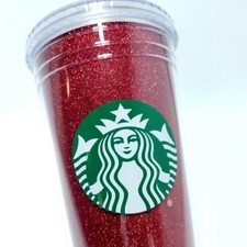 2018 STARBUCKS Tumbler w/ Straw - Red Sparkle Holiday Valentines Day Gift picture