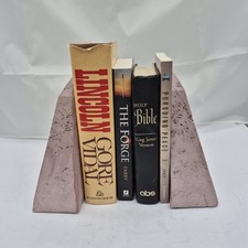 Vintage MCM Pink Travertine Obelisk Bookends Pair Stone Wedge Mid Century Modern picture