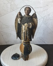 Antique 11” Saint Vincent Ferrer Santo Winged Carved Wood Polychrome Statue picture