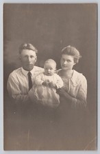 RPPC Vintage Family Portrait Baby Parents 1910s 1920s Real Photo Postcard picture