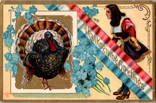 Antique Postcard ~ Thanksgiving Greetings ~ Turkey ~ P Sander 443 ~ Mailed 1910? picture