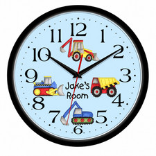 Jake’s Room Construction Truck Personalized 10 Inch Wall Clock Kids Bedroom picture