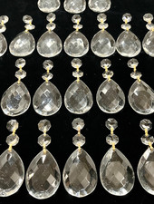 Lot 24 Crystal Glass Prisms Faceted Tear Drop 3.5” for Chandelier VTG 72 pc picture