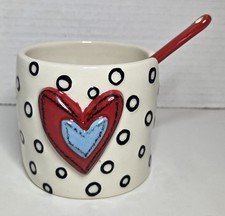 2019 DEMDACO Heartful Home Polka Dot Blue Red Heart Tea Cup Tracy Pesche Spoon picture
