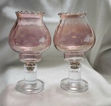 Vintage Homeco Iridescent Pink Celeste Peg Light Votive Holder Pair w/ Grommets picture