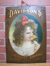 DAVIDSON'S CHOCOLATES & BON BONS DES MOINES IOWA Antique Advertising Sign BEAUTY picture