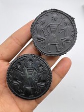 Natural Nephrite Jade Stone Babylonian Art Double Side Intaglio Round Stamp Bead picture
