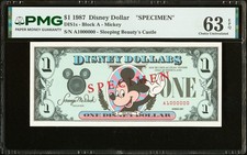 Rare 1987 $1 Disney Dollar Proprietary Specimen PMG Choice Uncirculated 63 EPQ picture
