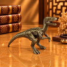 Solid Vintage Brass Raptor Statue Velociraptor Dinosaur Gift Dino Figurine picture