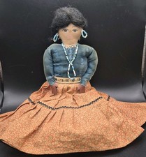 Vintage Navajo Native American Cloth Rag Doll Velveteen Skirt Signed PJ Mark picture