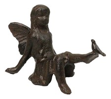 Cast Iron Sitting Whimsical Fairy With Bird On Her Feet Small Sculpture 5.75