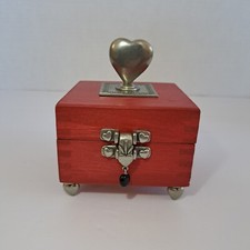 Vtg Jim Clift Red Wood Trinket Box With Heart Pewter Clasp Feet & Accents 1998  picture
