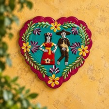 Mexican TIN HEART with Day of the Dead Couple, Muertos Novios picture