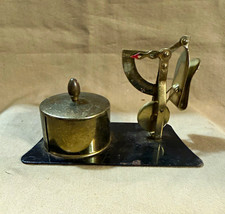 Vintage Miniature Brass Balance Scale w/ Weight, Black Base Desktop picture
