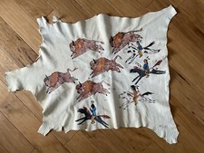 Native American Indian Buffalo Hunt Hide Ledger Story Painting Artist Signed picture