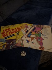 Vintage LPs and Blues Brothers pin - Super Duper Bloopers and Baseball First 100 picture