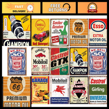 12 Retro Vintage Gas & Oil Tin Signs - Metal Wall Art for Home, Man Cave, Garage picture