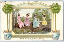 1910 Four Pretty Women Sitting On Small Bridge With Hat Embossed Posted Postcard picture