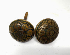 Antique Late 1800's Victorian Ornate Kenton Brass Door Knobs Spindle Floral picture