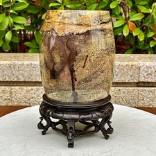 5.24LB Beautiful natural Chinese painting stone flower vase home decoration picture