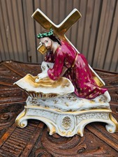 Antique Vieux paris porcelain Christ carrying the cross HOly water font statue picture