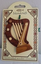 Islandcraft CELTIC IRISH HARP Wooden Hanging Ornament - 2.5 X 3.5 inch NWT picture