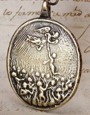 ANTIQUE 17TH CENTURY ANGEL GABRIEL SAVING PURGATORY SOULS FRANCIS BORGIA MEDAL picture