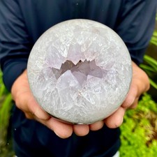 1.38LB Natural Open Smile Agate Sphere Purple Crystal Geode Healing Wealth Colle picture